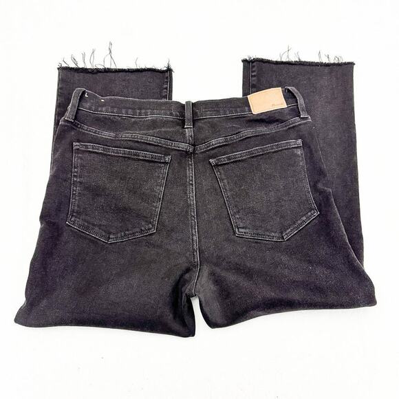 Madewell Cali-Demi Boot Black Denim Jeans Raw Hem Size 32 Petite - Picture 5 of 9
